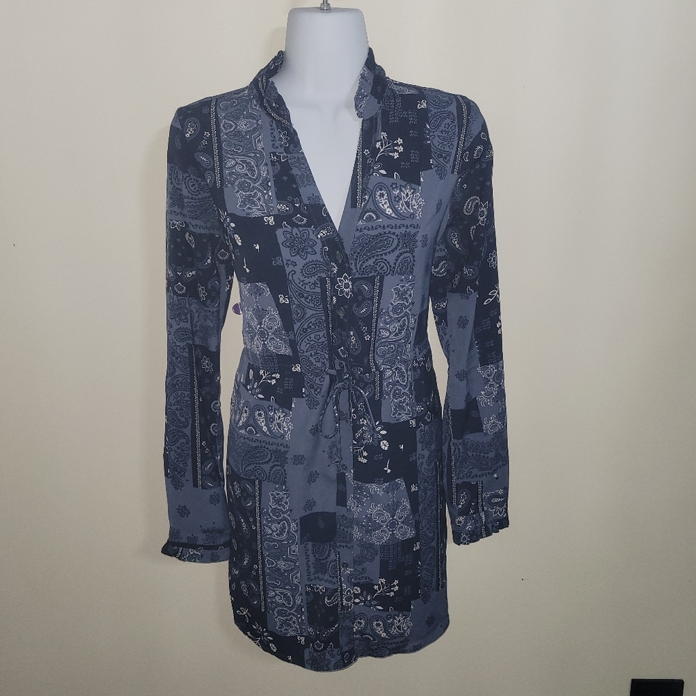 Abercrombie & Fitch Blue Bandana Print Shirt Dress Long Sleeve, Size XS
